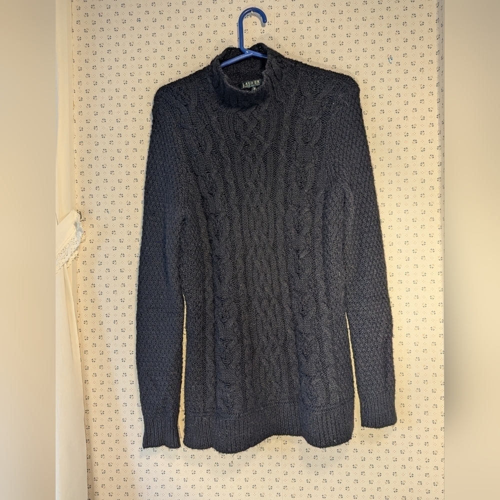 Lauren Ralph Lauren Pullover sweater cable knit chunky waffle knit M black heavy